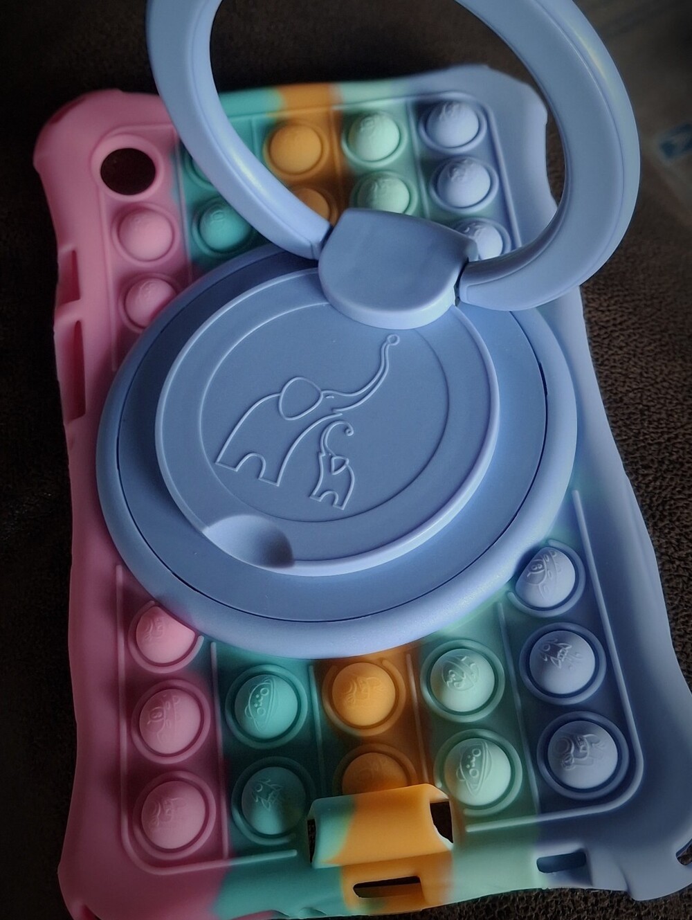 Child-Friendly Silicone Pop-It Phone Case with Blue Ring Grip